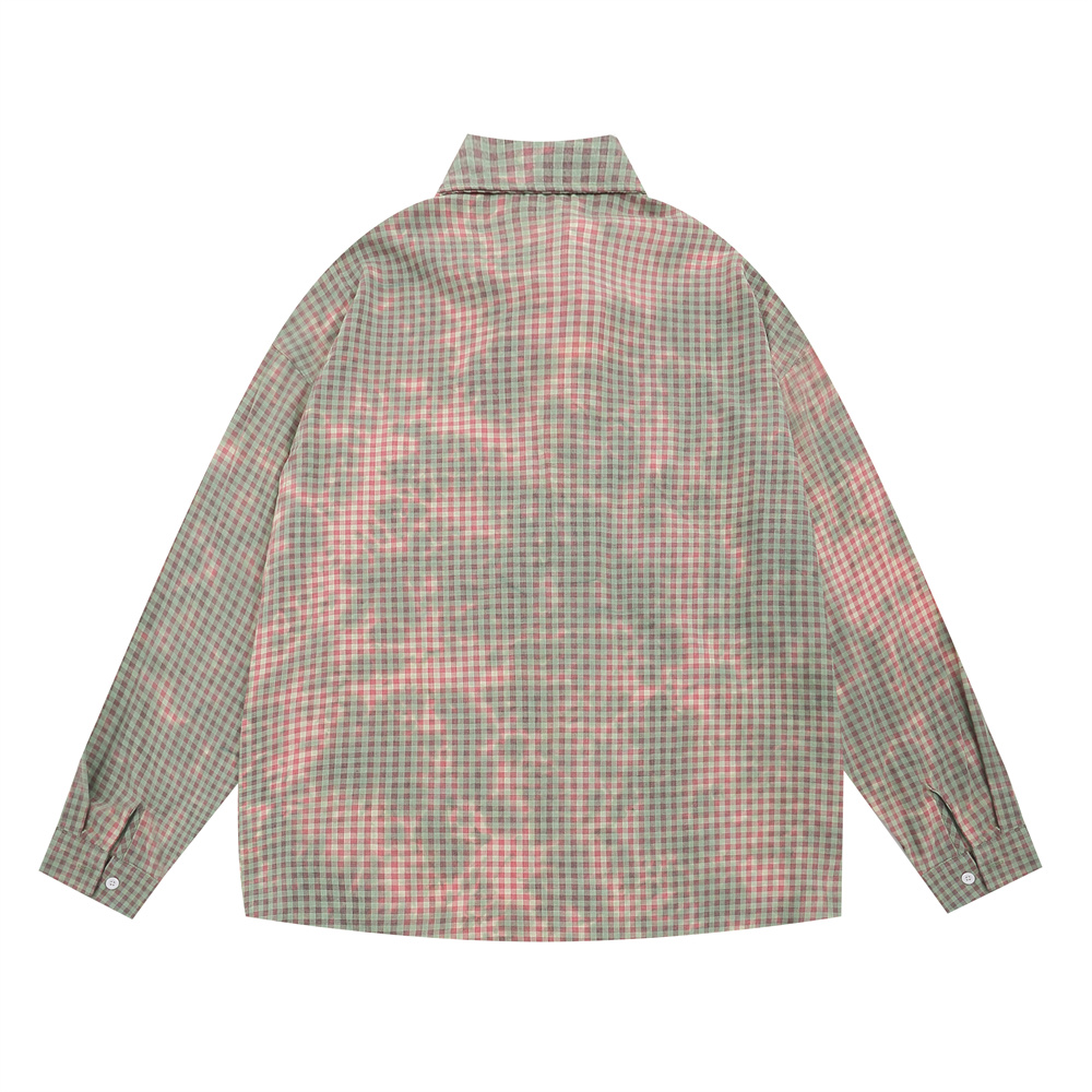 Plaid Tie-dyed Long-sleeved Shirt Men's Street Fashion American Design Sense