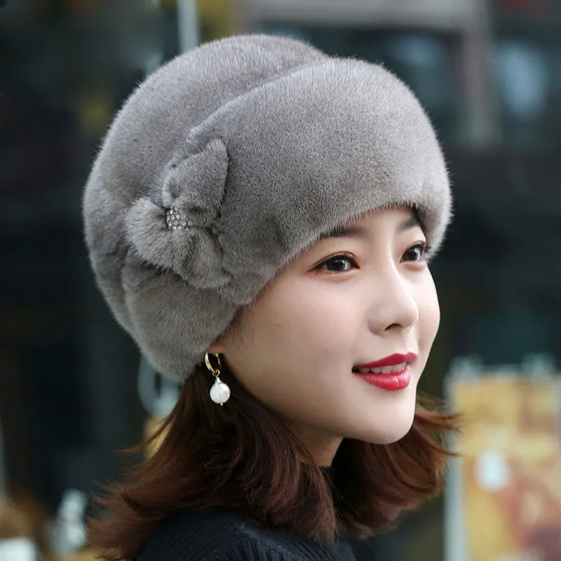 Fur Hat Female Winter Artificial Mink Hair Top Hat - Gray