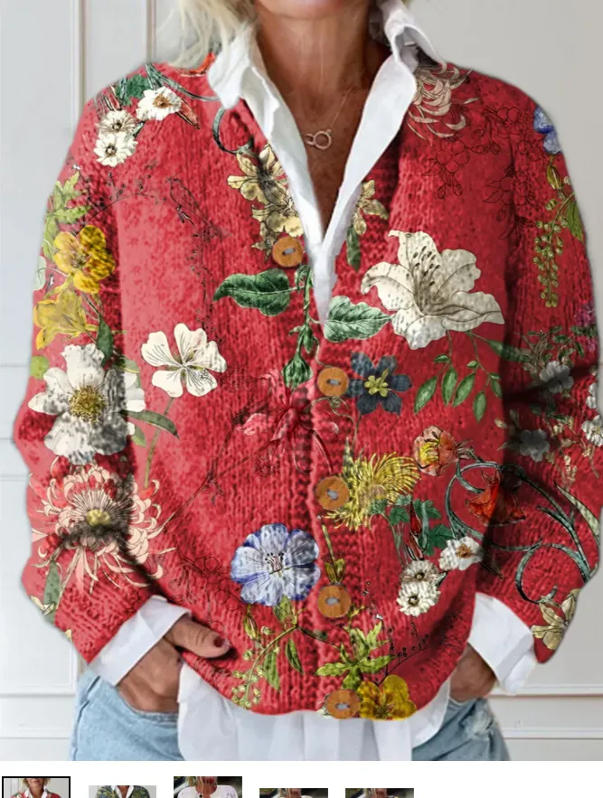 Women's Retro 3D Digital Print Cardigan Sweater Coat - Sx6379-3Xl