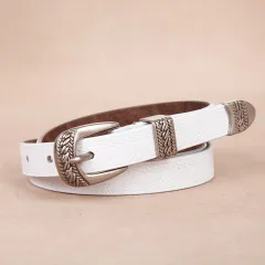 Women's Fall Winter Fashion Matching Jeans Casual Pin Buckle Temperament Belt - White - View 1