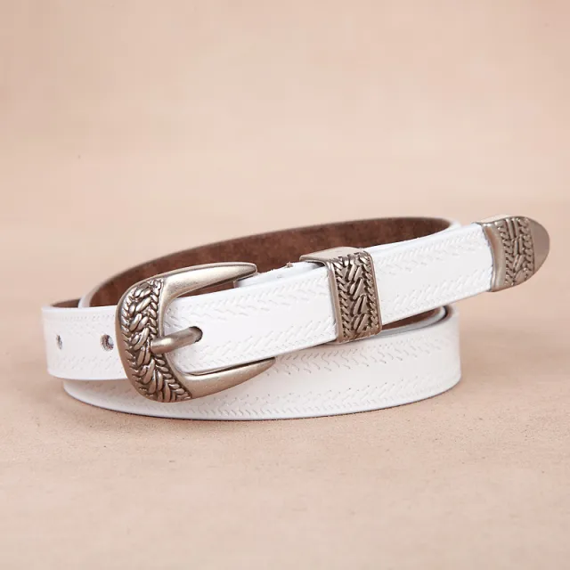Women's Fall Winter Fashion Matching Jeans Casual Pin Buckle Temperament Belt White - Shop at LoveMi