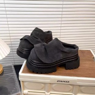 Ruffled Runway-style Closed-toe Mulesstylish Leather Shoes For Women To Wear Outdoors