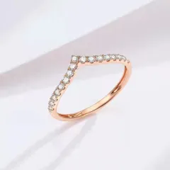 V-shaped Diamond Ring For Women, Stackable With Crown Electroplating - Rose Gold - View 1