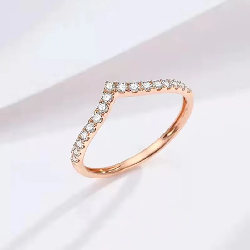 V-shaped Diamond Ring For Women, Stackable With Crown Electroplating - Rose Gold