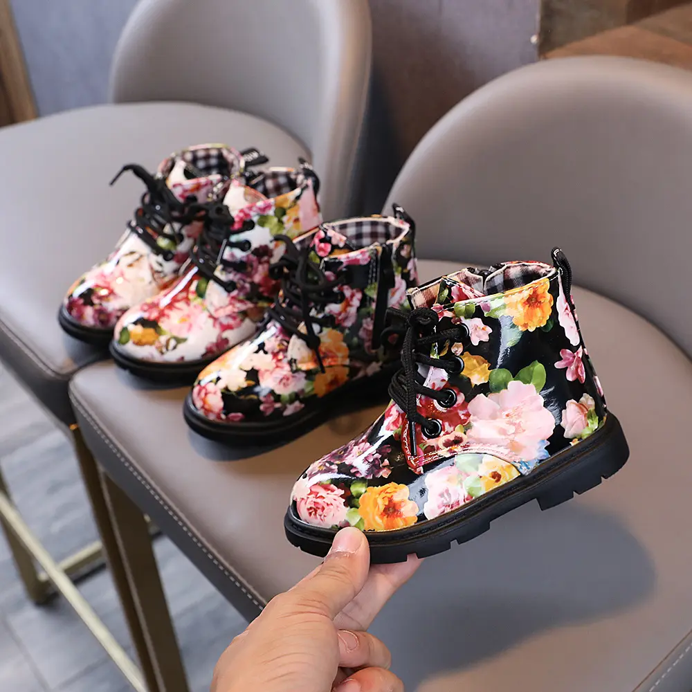 Girls Fashion Printed Floral Martin Boots