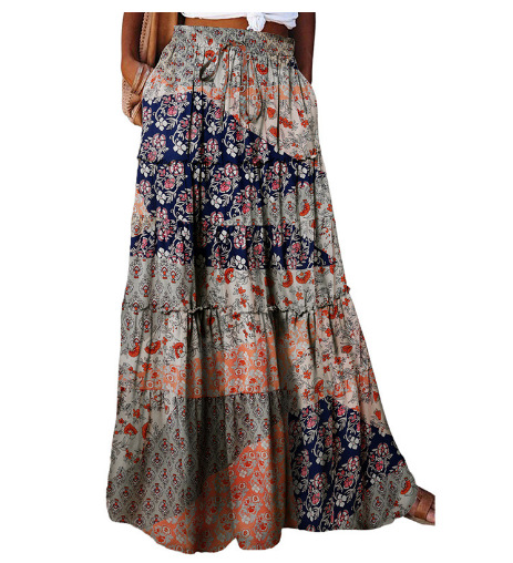Bohemian-style Loose Casual Printed High-waisted Skirt