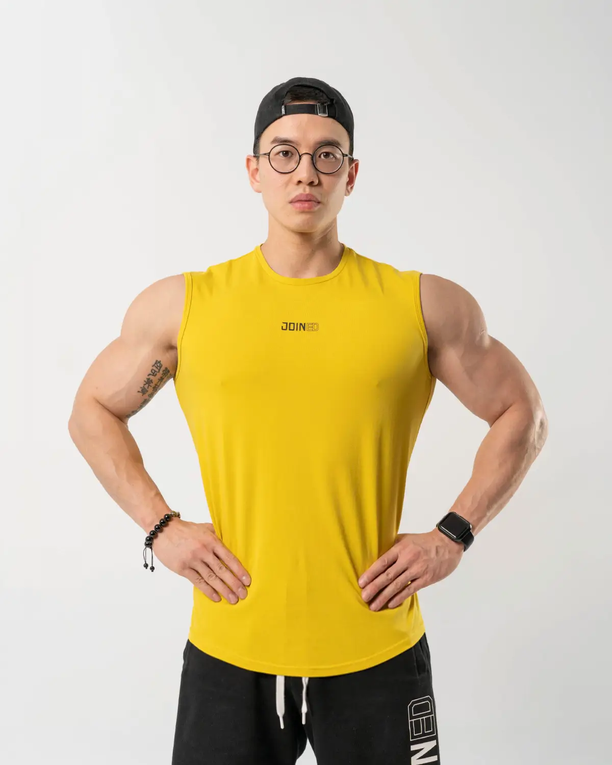Men's Sleeveless Cotton Tank Top for Gym and Sports — Yellow Black, XL