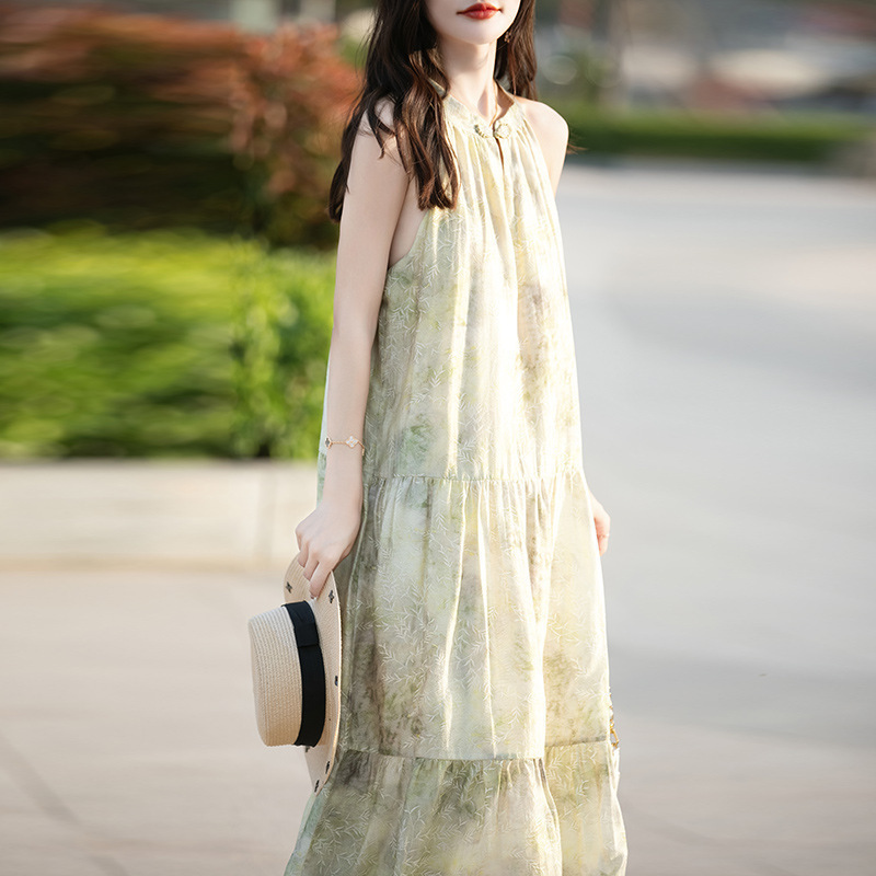 Women's Blooming Ink Painting Cotton Dress