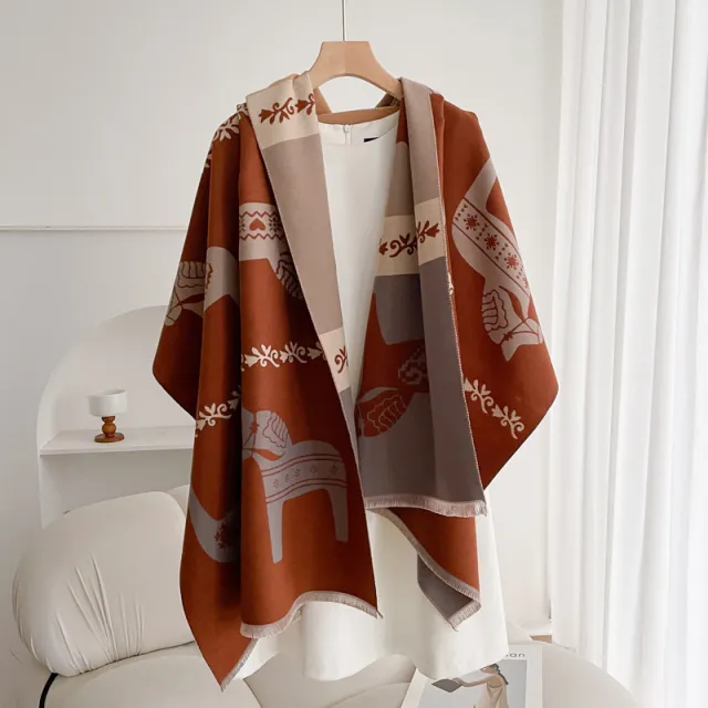 Warm Scarf Fashionable Outerwear Sweet Cute Double sided Shawl Horse Caramel - Shop at LoveMi