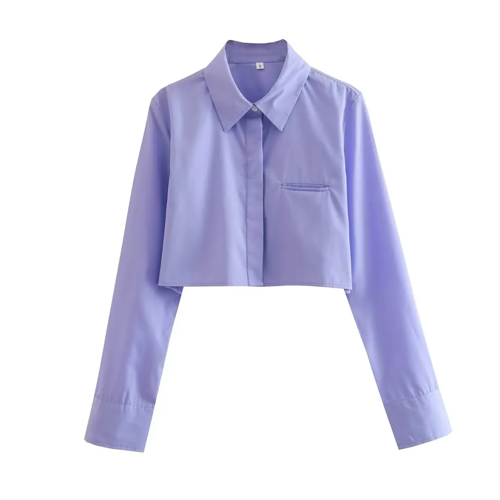 Women's French Fashion Short Lapel Long Sleeve Shirt - Purple
