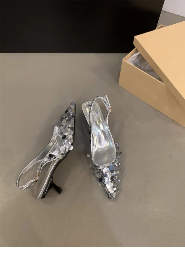 French Minority High Heel Silver Temperament Closed Toe Sandals Silver - Shop at LoveMi