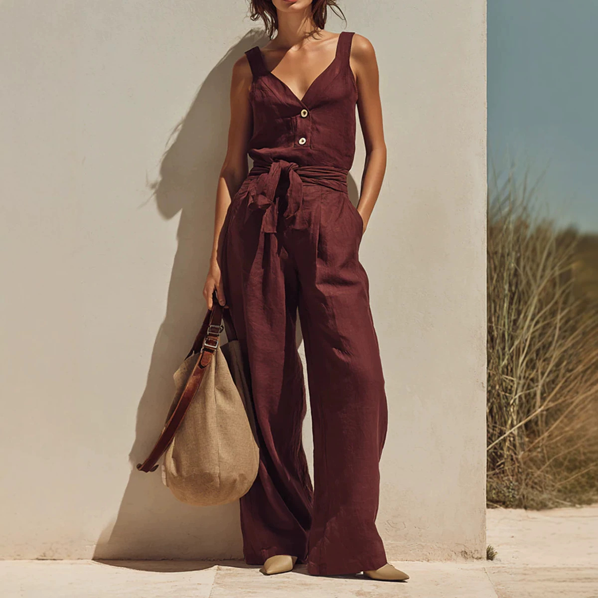Loose-fitting Sleeveless Strap Jumpsuit