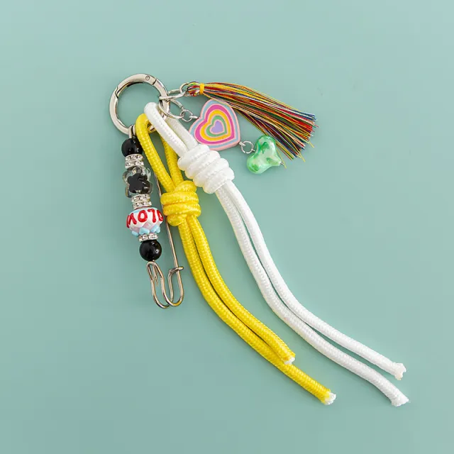 New Love Macaron Color Hand woven Bends And Hitches Rhinestone Tassel Key Chain B381 1 - Shop at LoveMi