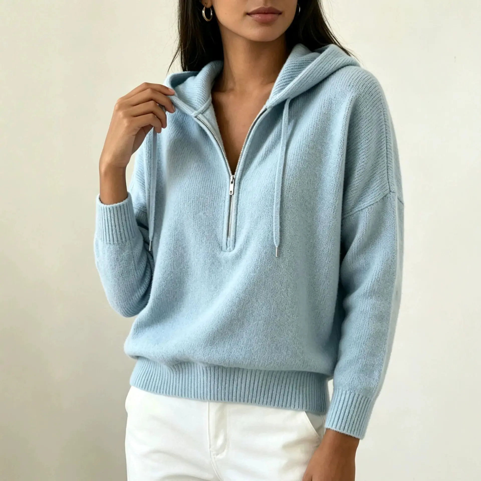 Womens Solid-Color Loose-Fit Sweater