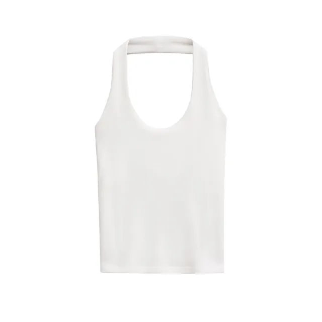 Fashion Hanging Collar Slim Fit Backless All matching Top White - Shop at LoveMi