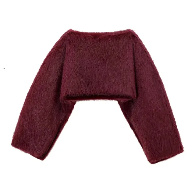 Artificial Fur Effect Temperament Versatile Short Top Red - Shop at LoveMi