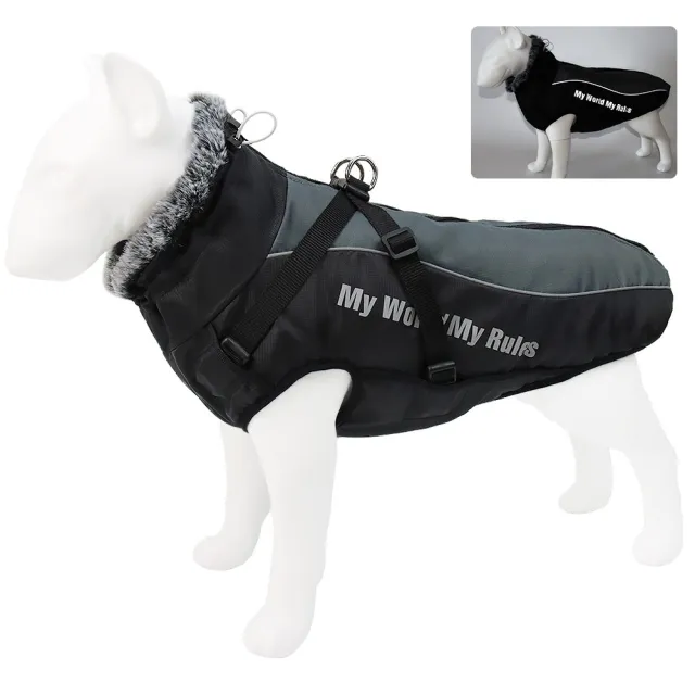 Autumn And Winter Pet Warm Reflective Padded Coat Stone Gray - Shop at LoveMi