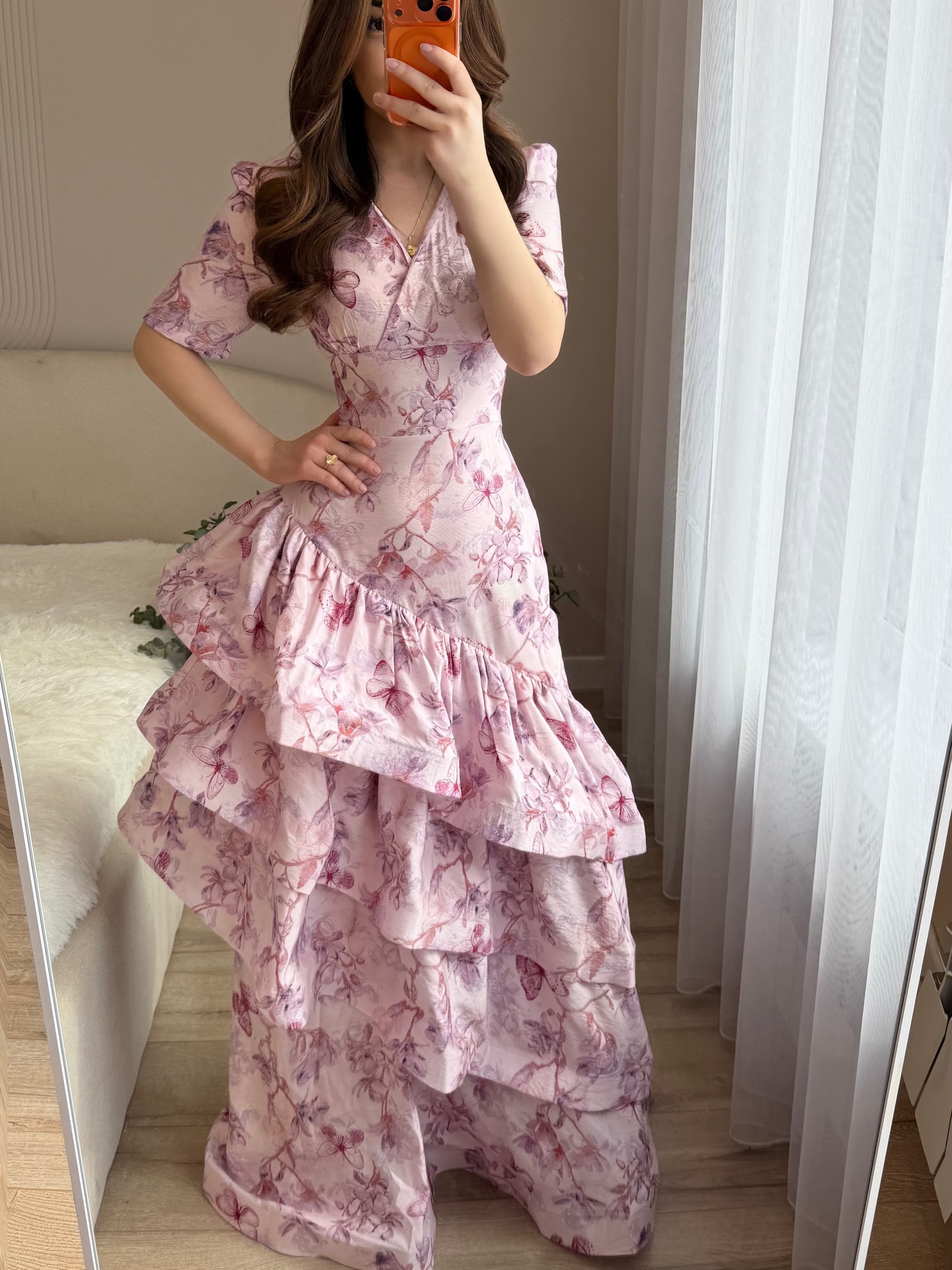 V-neck Floral Ruffled Slim-fit Long Mermaid Dress Ad5c70d3 Fd3a 4a56 8c2f 3f956e7f11eb