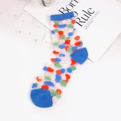 Glass Silk Socks Mid-calf Women's Crystal Socks Polka Dot - Coloured Dots Blue Heel - View 1