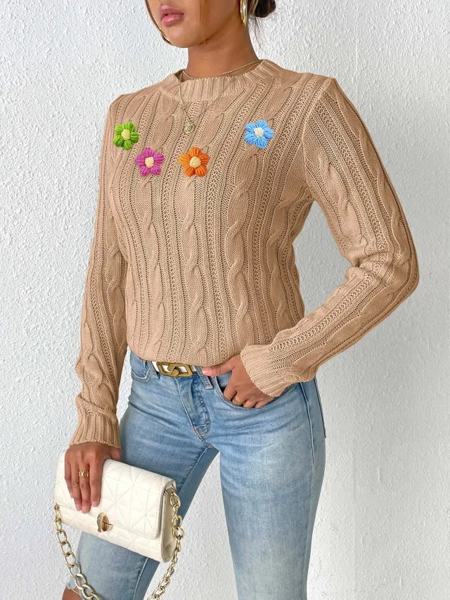 Top Women's Round neck Pullover Simple Khaki - Shop at LoveMi