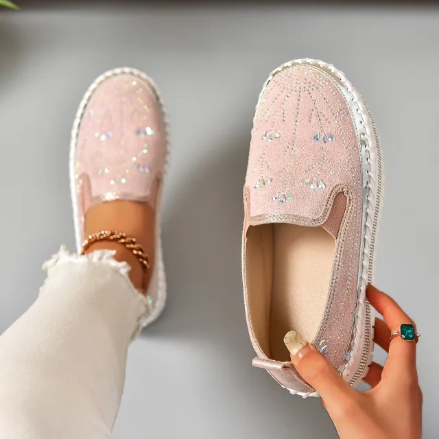 Casual Sneakers Slip on Rhinestone Platform Thick Bottom Shoes Pink - Shop at LoveMi
