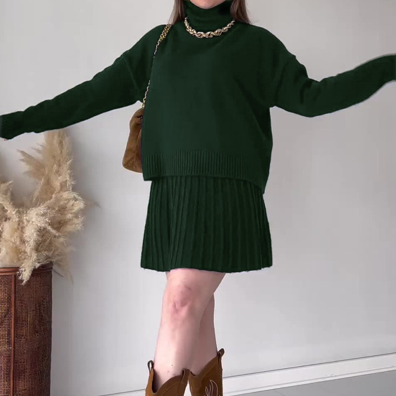 High Collar Loose Top Simple All-matching Skirt Suit