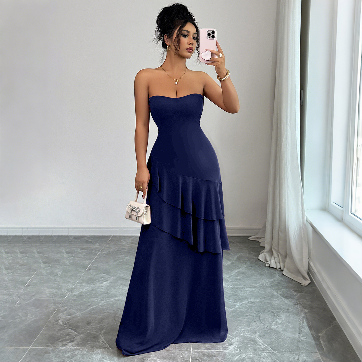 European And American Elegant Style Strapless Cake Skirt Dress Women's Clothing Navy - Shop at LoveMi