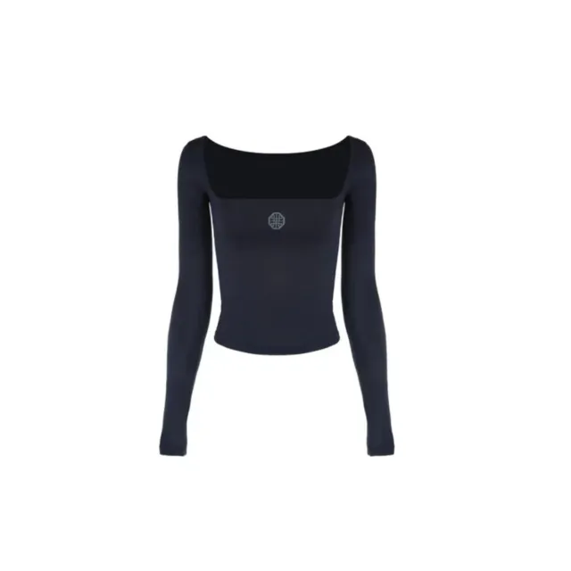 Morandi Color Square Neck T shirt Slim fit American Dancing Top Dark Blue - Shop at LoveMi