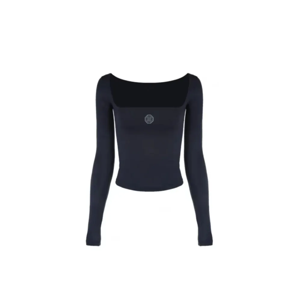 Morandi Color Square Neck T-shirt Slim-fit American Dancing Top - Dark Blue