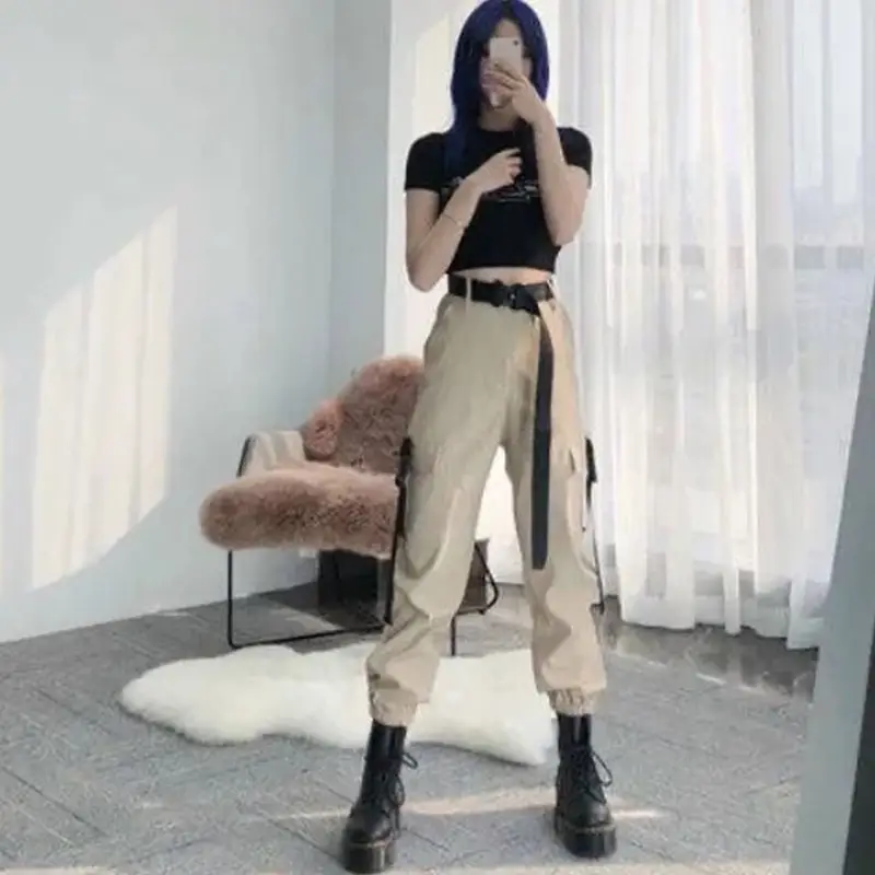 Womens High-waisted Loose-fitting Cargo Jogger Pants