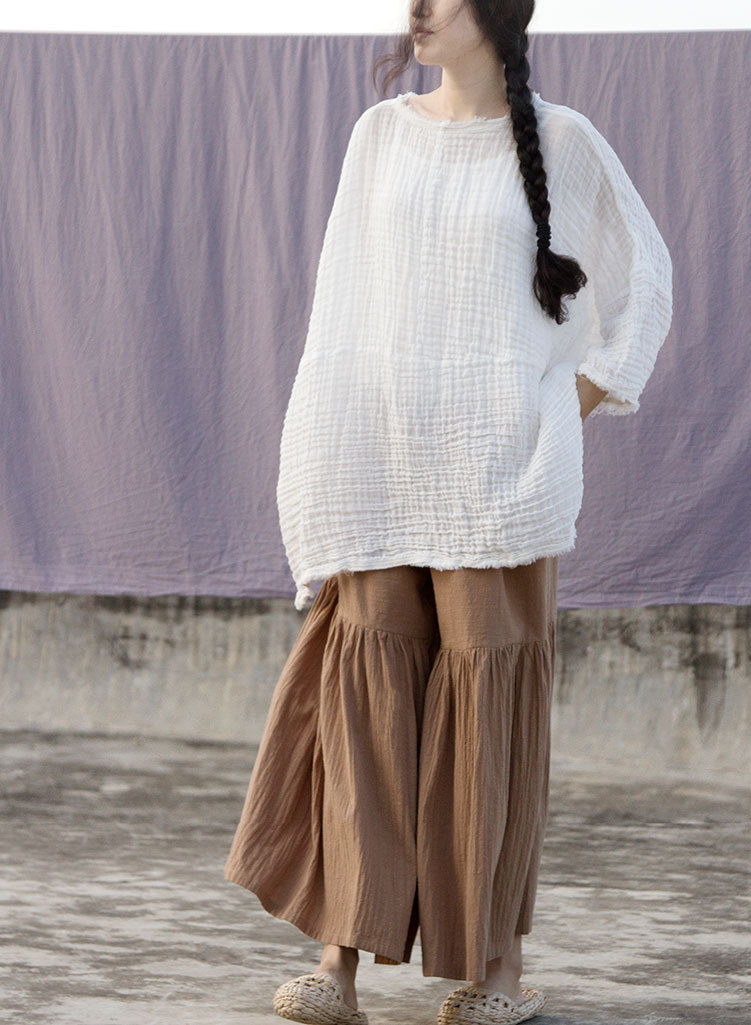 Simple Design Comfortable Texture Frayed Front And Back Wearable Stitching Pullover Top