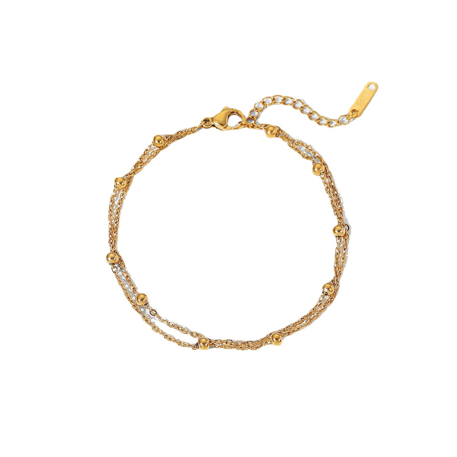 Exquisite 18K Gold Bead Necklace Electroplated Titanium Steel Jewelry Waterproof Double-layer Chain Bracelet Ornament Women