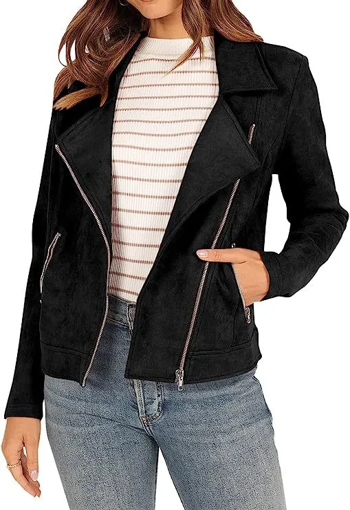 Fashion Deerskin Velvet Motorcycle Jacket Zipper Pocket Short Coat Black - Shop at LoveMi