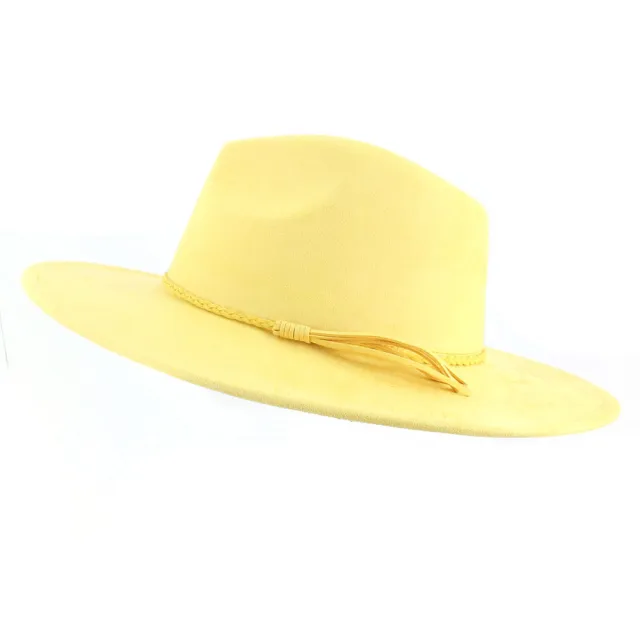 Jazz Women's 10cm Brim Suede Peach Top Tassel Hat Yellow - Shop at LoveMi