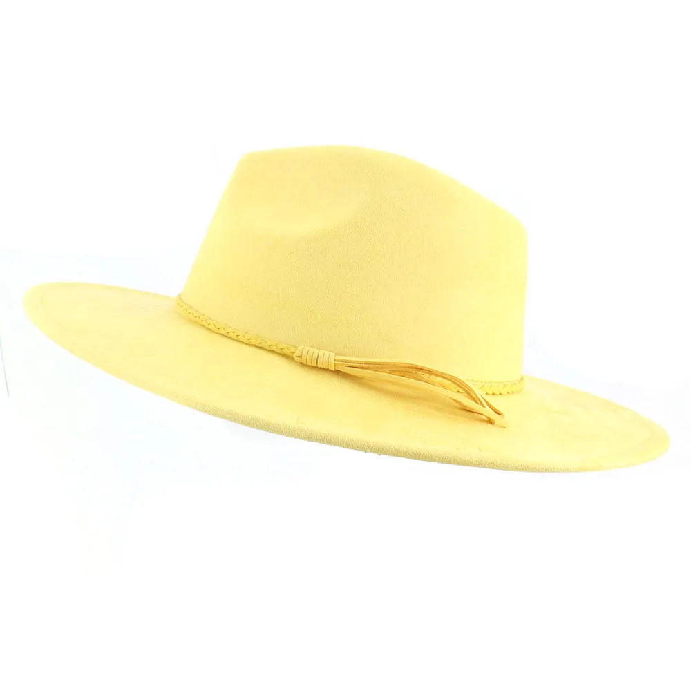 Jazz Women's 10cm Brim Suede Peach Top Tassel Hat - Yellow