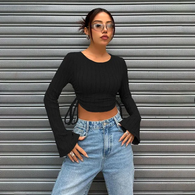 Women's Fashion Trend T shirt Autumn Winter Street Style Slim Fit Short Top Black - Shop at LoveMi