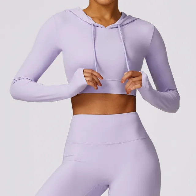 Outdoor Running Exercise T shirt Hooded Workout Clothes Top Purple - Shop at LoveMi
