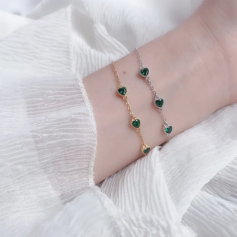 French Retro S925 Sterling Silver Three Lovely Emerald Gemstone