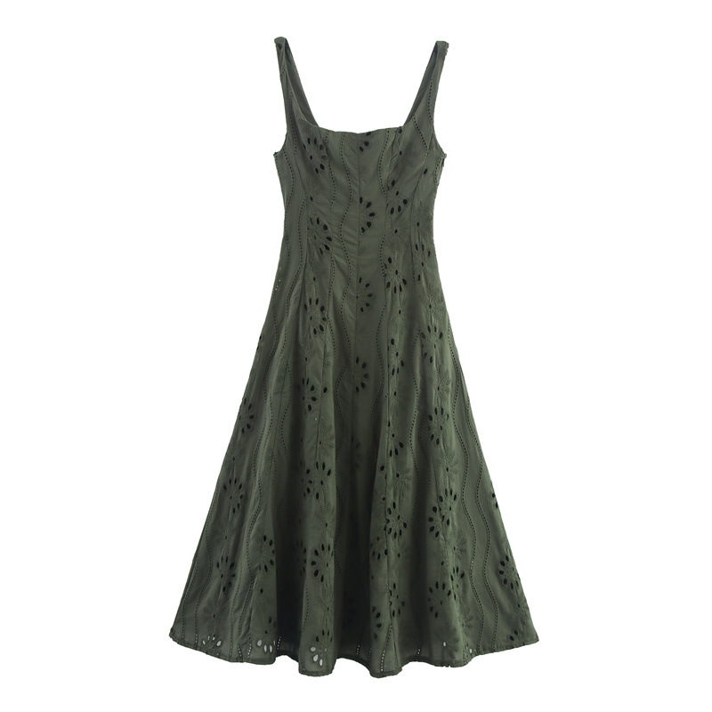 Cutout Sling Long Dress Summer French Women's Clothing Dress Green - Shop at LoveMi