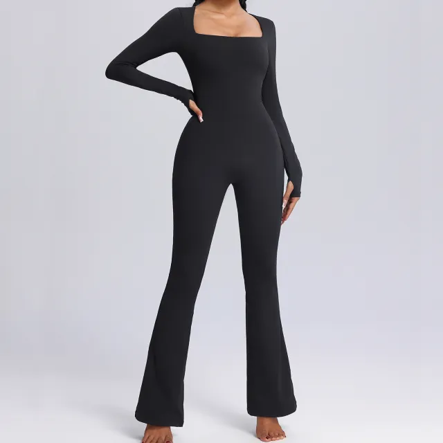 Women's Long Sleeve Yoga Jumpsuit High Elastic Breathability Black - Shop at LoveMi