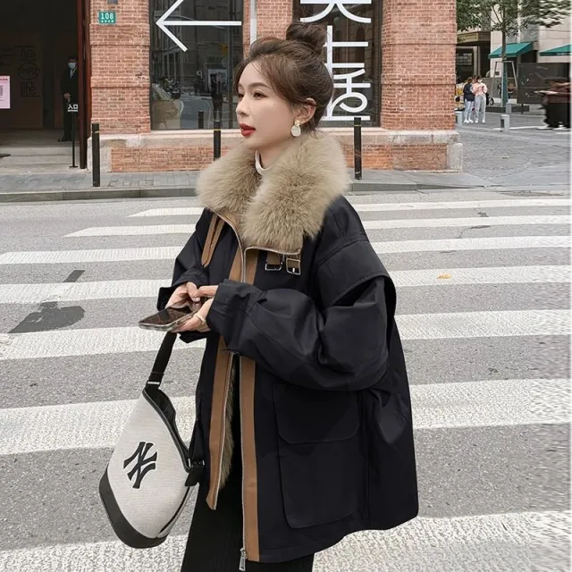 High grade Fur integrated Parka Cotton padded Jacket Black - Shop at LoveMi