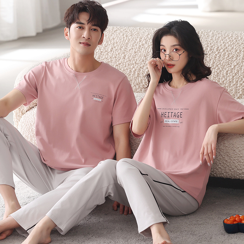 Couple Pajamas Men's Cotton Red Animal Year Trousers Short Sleeve Home Clothes Set