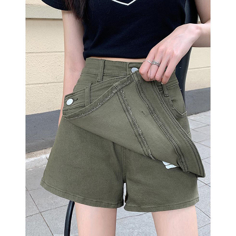 Women's Loose And Irregular High Waist Denim Shorts Army Green - Shop at LoveMi