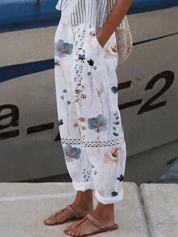 Women's Digital Printing Bubble Crepe Trousers - Z Style-M