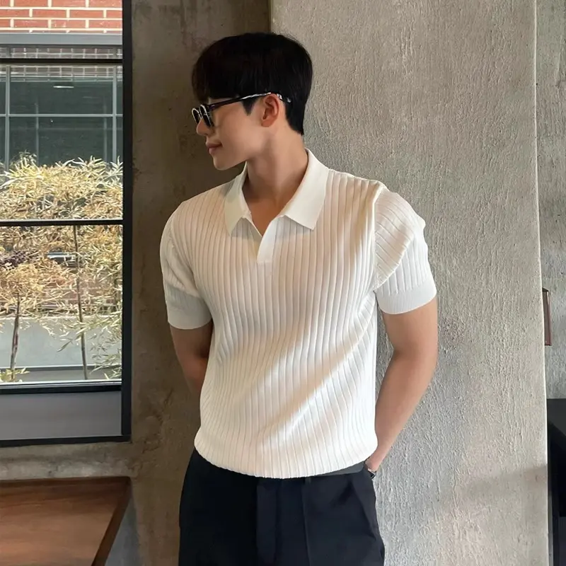 Summer Stripes Short Sleeve POLO Shan Men's Korean Slim