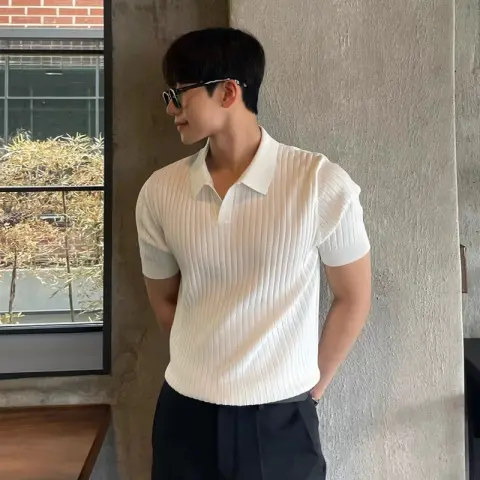 Summer Stripes Short Sleeve POLO Shan Men's Korean Slim