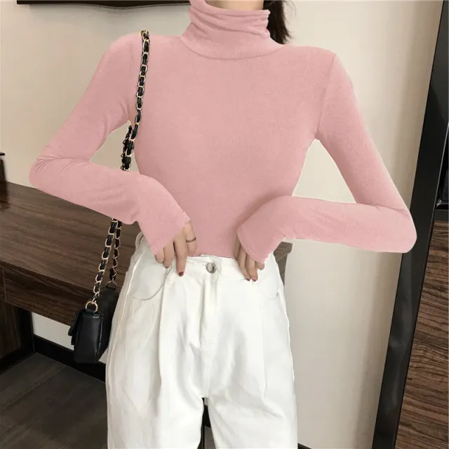 All matching Solid Color Turtleneck Bottoming Shirt Women's Slim fit Long Sleeve Pink - Shop at LoveMi