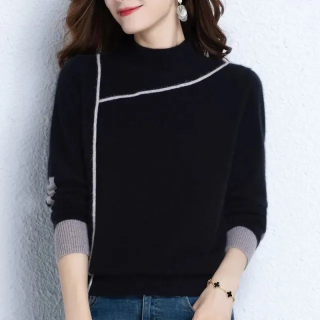 Women's Solid Color Turtleneck Pullover Long Sleeve Sweater Black - Shop at LoveMi
