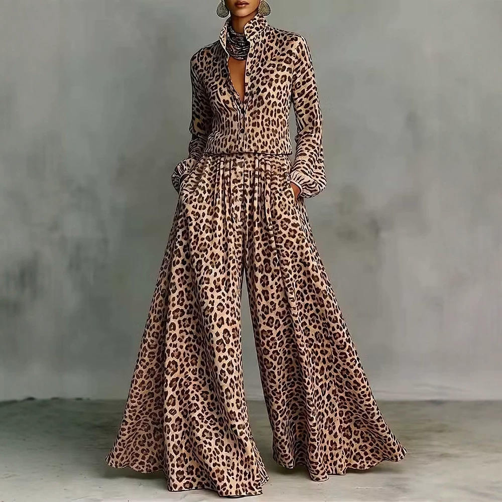 Leopard Print Wide-Leg Pants Set