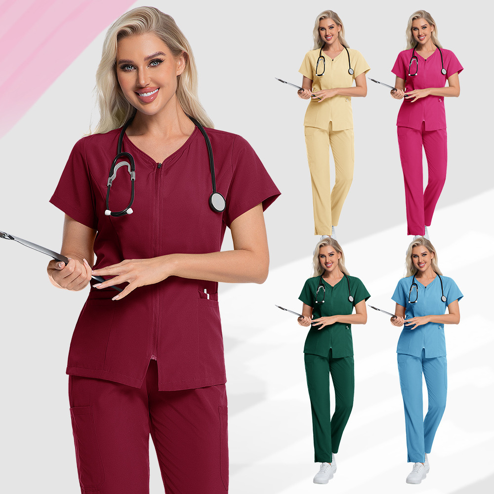 V-neck High-elasticity Scrub Top And Pants Set For Medical And Lab Use